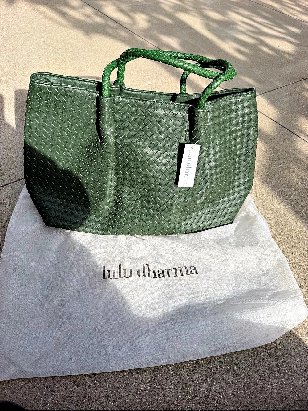 Lulu Dharma Woven Vegan Leather Tote Bag Green